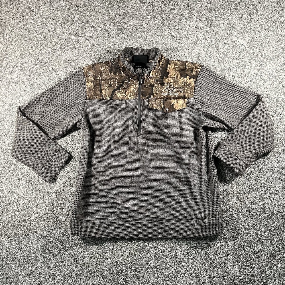 Realtree 1/4 Zip Pullover Sweater Brown Camo Hunting Men's Medium